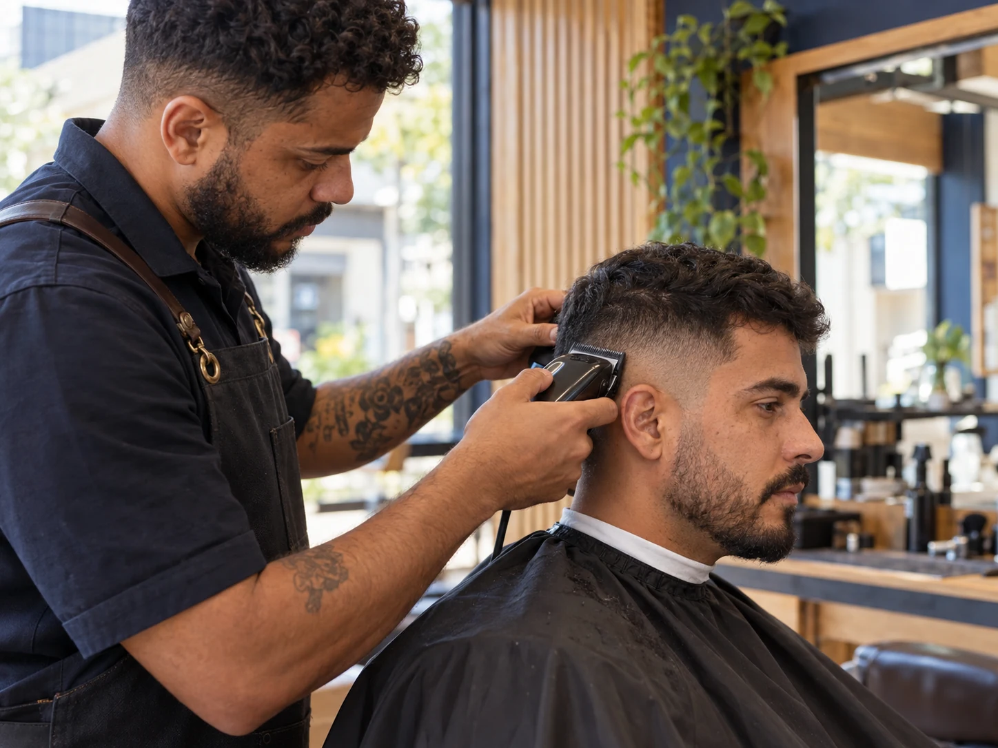 Atendimento em uma barbearia, em imagem editorial